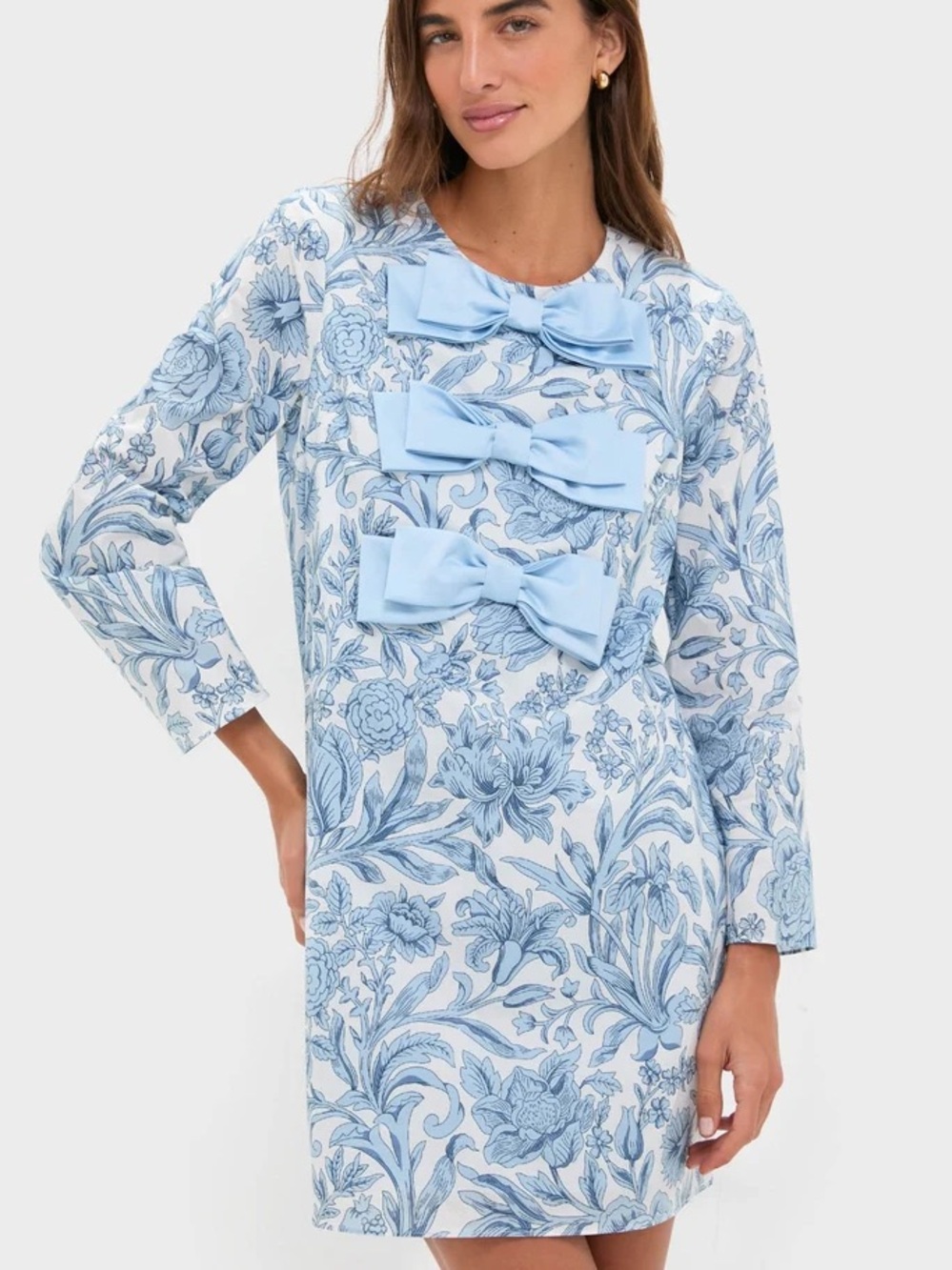 TUCKERNUCK HYACINTH HOUSE Blue Chintz Clarice Bows Dress NWT Size XS - Picture 3 of 11